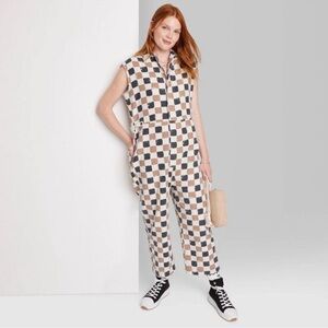Ascot and Hart Jumpsuit Romper Checkered M Medium NWT Black Tan